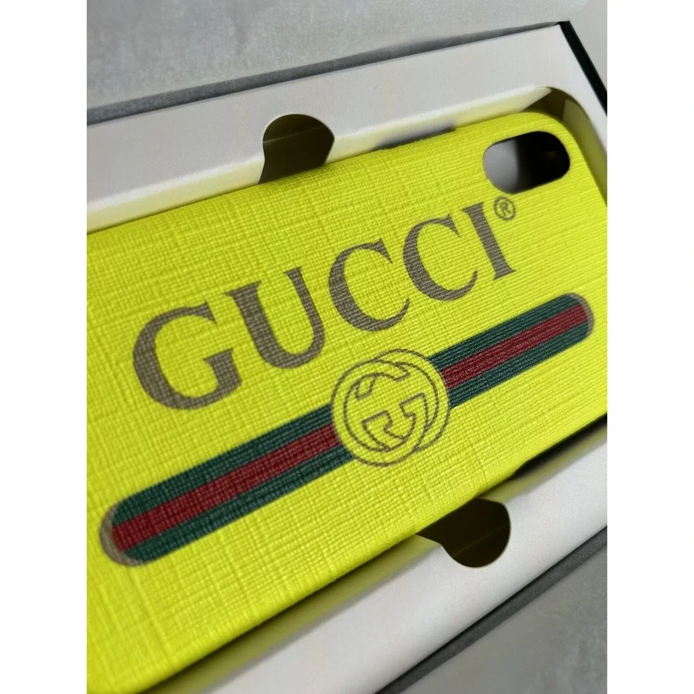Gucci Spellout Box & Fluorescent Yellow iPhone X Textured Case Retro Logo